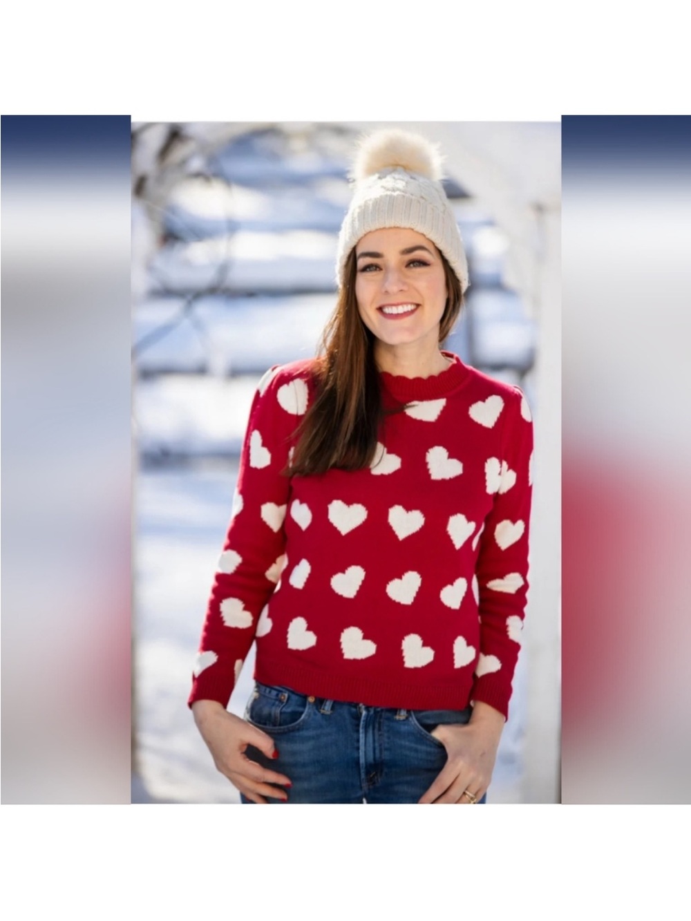 Kiel James Patrick KJP Heart Scalloped Sweater in Red